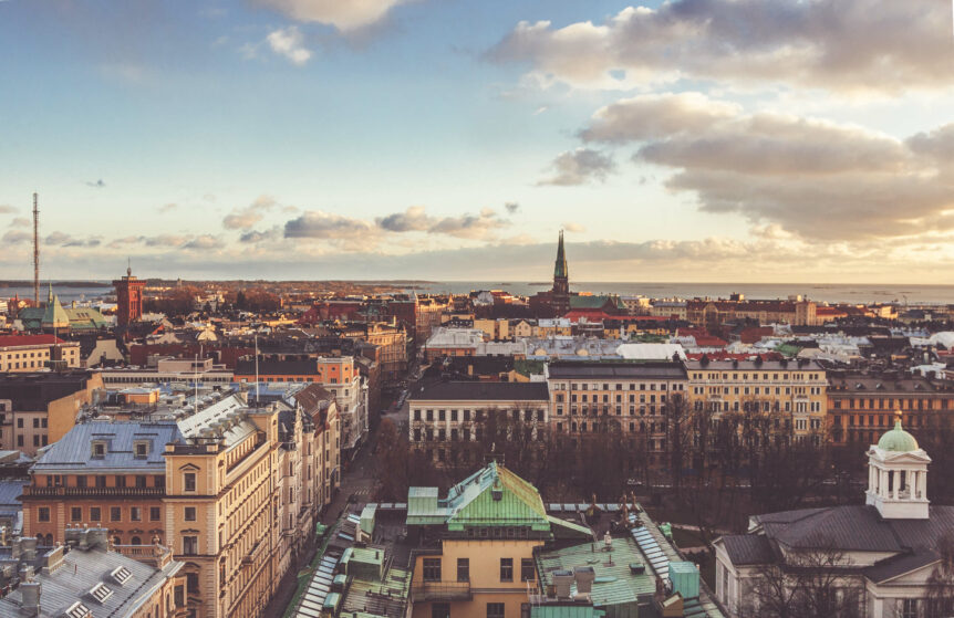 Helsinki city panorama photo of buildings